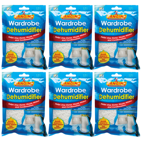 151 Hanging Wardrobe Dehumidifier Bags Cupboard Remove Moisture Trap Damp Mould Mildew Moisture Condensation 450ml X6
