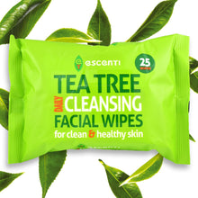 Escenti Tea Tree Facial Wipes – Oil Control, Acne-Fighting, Deep Pore Cleansing – Vegan & Alcohol-Free, 30 Wipes