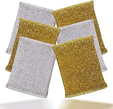 DUZZIT 5 Metallic Scouring Pads, Heavy Duty Cleaning Pads for Pots, Pans, Grills & BBQs, Rust Resistant Metal Scourers, Tough Kitchen Cleaning Sponges for Burnt On Grease & Stains