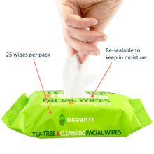 Escenti Tea Tree Facial Wipes – Oil Control, Acne-Fighting, Deep Pore Cleansing – Vegan & Alcohol-Free, 30 Wipes