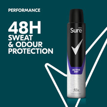Sure Men Active Dry Anti-Perspirant Aerosol pack of 6 Deodorant Mens 48-Hour Sweat And Odour Protection 200ml Body Care Fragrance Cleanser