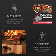 Zip Natural Wood Fire Lighters – High-Performance, Long-Burning Fire Starters for BBQs, Stoves, Burners & Open Fires | Eco-Friendly Firelighters Cubes for Quick Ignition, Reliable & Sustainable