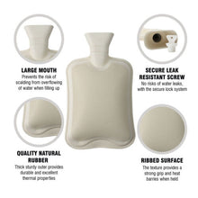 Hearth & Home Hot Water Bottle – Premium 2 Litre High-Quality Rubber Bottle for Full Body Pain Relief – Soft Ribbed Design, Leak-Proof & Comfortable - Cream
