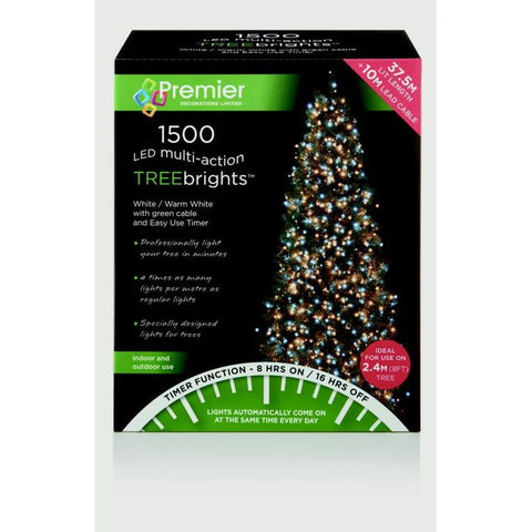 Premier 1500 LED Multi-Action Treebrights Christmas Lights – 8 Lighting Modes, Timer Function, Rainbow & Green Colors, Weatherproof, Indoor/Outdoor Decor