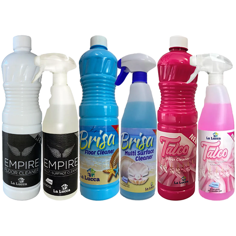 Lalucca Spanish Cleaning Products Gift Set – 3x Empire Talco Brisa Multisurface Cleaner Spray 750ml & 3x Empire Talco Brisa Floor Cleaner 1L – Household Cleaning Essentials Kit for Sparkling Floors & Surfaces – Eco-Friendly & Effective