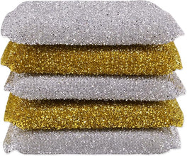 DUZZIT 5 Metallic Scouring Pads, Heavy Duty Cleaning Pads for Pots, Pans, Grills & BBQs, Rust Resistant Metal Scourers, Tough Kitchen Cleaning Sponges for Burnt On Grease & Stains