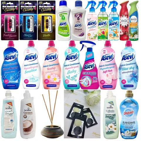 5 Aroma Items Bundle Gift Set Household Spanish Cleaning Products 1 Air Freshener 1 Fabric Softener 1 incense Sticks Box 1 Hoover Disc Bedtime Baby Bath 2 Discs Set Mystery Box