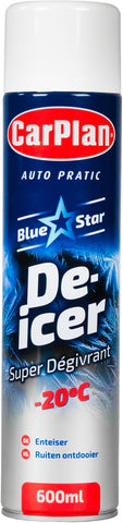CarPlan Blue Star Aerosol Spray Winter Car De-Icer – Fast Acting, Melts Ice & Frost Instantly on Windows & Mirrors – Works at -15°C, Prevents Re-Freezing (600ml) – Quick & Easy Defrosting