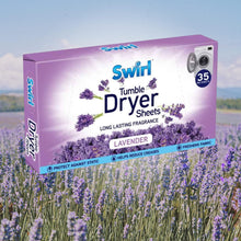 Swirl Lavender Tumble 35 Dryer Sheets | Ultra-Soft, Long-Lasting Fabric Softener Sheets | Fresh Lavender Scent | Static & Wrinkle Reduction | Eco-Friendly, Hypoallergenic | 35-Count Pack