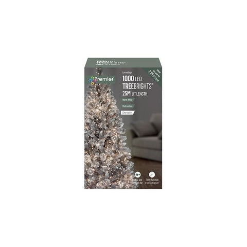 Premier 1000 LED Multi-Action Treebrights with Timer – Warm White & Clear Lights for Indoor/Outdoor Holiday & Christmas Decorations – Energy-Efficient & Durable