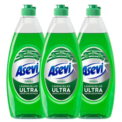 Asevi Spanish Cleaning Product Super Concentrated Ultra Green Washing Up Liquid Kitchen Dish Grease Stain Remover 650ml X3
