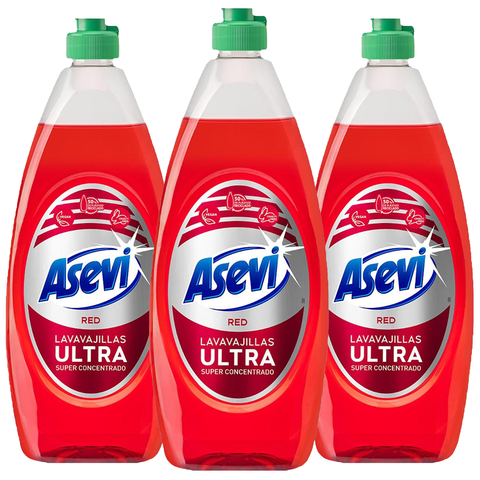 Asevi Spanish Cleaning Product Super Concentrated Ultra Red Washing Up Liquid 650ml Powerful Kitchen Dish Cleaner Removes Grease and Stubborn Stains with Refreshing Fresh Scent X3

