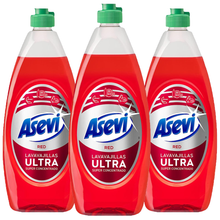 Asevi Spanish Cleaning Product Super Concentrated Ultra Red Washing Up Liquid 650ml Powerful Kitchen Dish Cleaner Removes Grease and Stubborn Stains with Refreshing Fresh Scent X3

