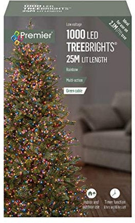 Premier 1000 LED Multi-Action Treebrights Outdoor Lights with Timer – Rainbow & Green Color Options | Energy-Efficient, Weather-Resistant Holiday & Christmas Decoration