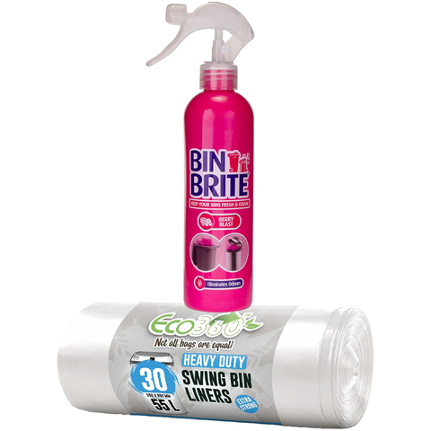 Bin Brite 2 Items Bundle Giftset 1 Bin Odour Neutraliser Spray 400ml 1 Ecobag 10 Eco Friendly Wheelie Bin Liners 240L
