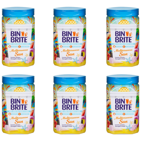 Bin Brite Mediterranean Sun Bin Odour Neutraliser 500g X6
