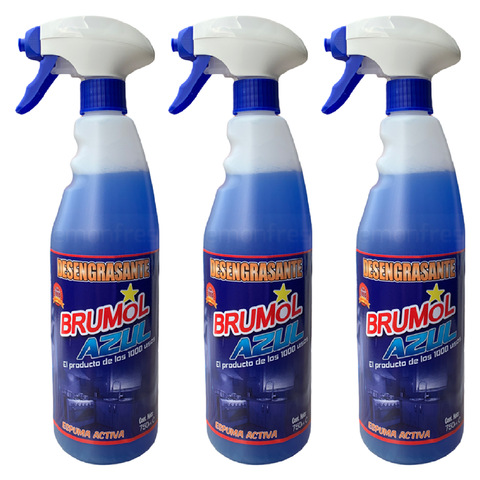 Brumol Azul Power Degreaser All Purpose Household All Surface Strong Grease Stain Cleaner Dirt Remover Spray For Home Any Room Kitchen Bathroom 750ml X3
