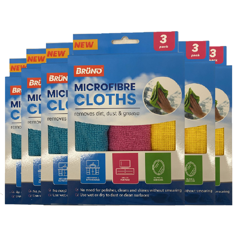 Bruno Microfiber Cleaning Cloths 3 Packs Cleaners Towels for Kitchen House Window Glass Cars Lint Free Scratch-Free Highly Absorbent Reusable Rags Remove Dirt Dust Grease X6
