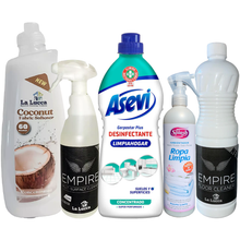 Bundle Gift Set 5 Spanish Cleaning Products 1 Fabric Softener 60 Washes 1 Fabric Air Freshener 400ml 1 Floor Clean 1L 1 Surface Cleaning 750ml 1 Disinfectant 1.1L Bathroom Kitchen Toilet Cleaner
