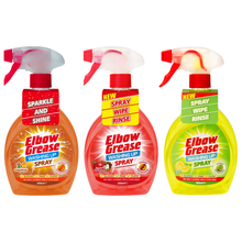 Elbow Grease Wash Up Trigger Spray Bundle Gift Set 3 x 500ml Kitchen Cleaner Apple & Cinnamon Gingerbread Lemon Powerful Grease Remover Multi Surface Cleaning Spray for Hobs Sinks Tiles Worktops