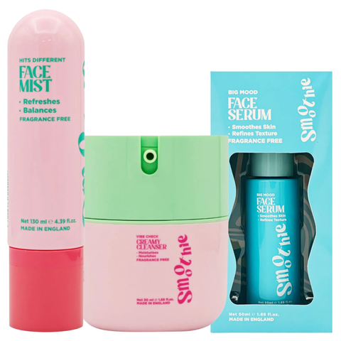 Smoothie 3 Piece Face Care Gift Set Big Mood Face Serum 50ml Vibe Check Creamy Face Cleanser 50ml Hits Different Face Mist 130ml Skincare Bundle Hydrating Cleansing Refreshing Beauty Gift