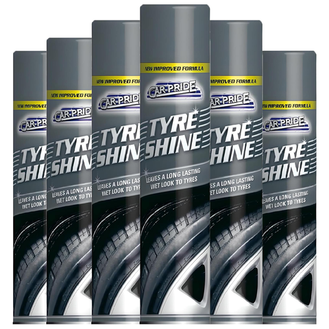 Car Pride Tyre Shine Restores New Look Shines to Car Tyres External Trims Quick and Easy Application Dressing Cleaning Rubber Care Spray 300ml X6
