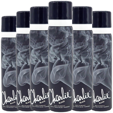 Charlie Black Perfumed Body Spray Mist Deodorant Revlon Refreshing Fragrance 75ml X6
