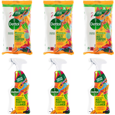 Dettol 50 Wipes & Spray 750ml Fruity Fiesta Mixed X3
