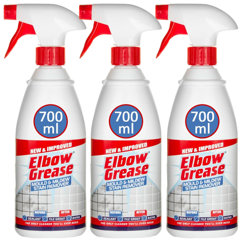 Elbow Grease Mould & Mildew Stain Remover Powerful Formula for Effective Cleaning of Tiles Grout Bathrooms Kitchens Say Goodbye to Tough Stains & Restores Shine to Surfaces 700ml X3
