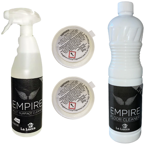 Lalucca Spanish Cleaning Products Empire Bundle Gift Set – All-in-One Cleaning Kit with Multisurface Cleaner Spray (750ml), Floor Cleaner (1L), Sink Fizzer (20g) | Eco-Friendly, Powerful Household Cleaning Essentials for Sparkling Homes