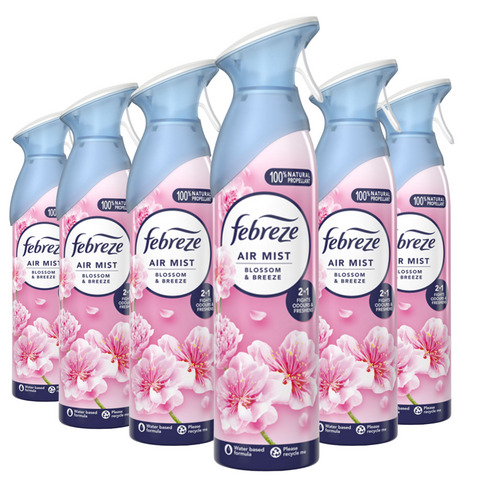Febreze Air Mist Freshener Blossom Breeze Eliminates Odours Car Home Any Room Office Bathroom Household Long Lasting Fragrances Scented Spray 185ml X6
