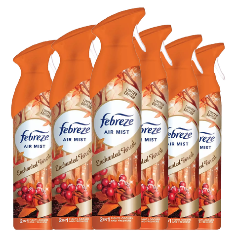 Febreze Air Mist Freshener Enchanted Forest Eliminates Odours Car Home Any Room Office Bathroom Household Long Lasting Fragrances Scented Spray 185ml X6
