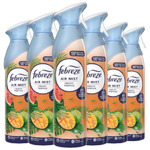Febreze Air Mist Freshener Fruity Tropics Eliminates Odours Car Home Any Room Office Bathroom Household Long Lasting Fragrances Scented Spray 185ml X6
