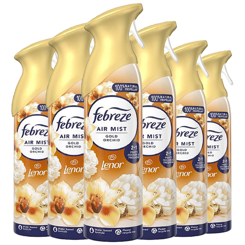 Febreze Air Mist Freshener Gold Orchid Eliminates Odours Car Home Any Room Office Bathroom Household Long Lasting Fragrances Scented Spray 185ml X6
