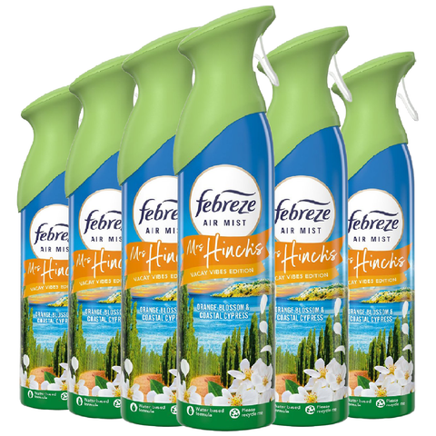 Febreze Air Mist Freshener Orange Blossom & Coastal Cypress Eliminates Odours Car Home Any Room Office Bathroom Household Long Lasting Fragrances Scented Spray 185ml X6
