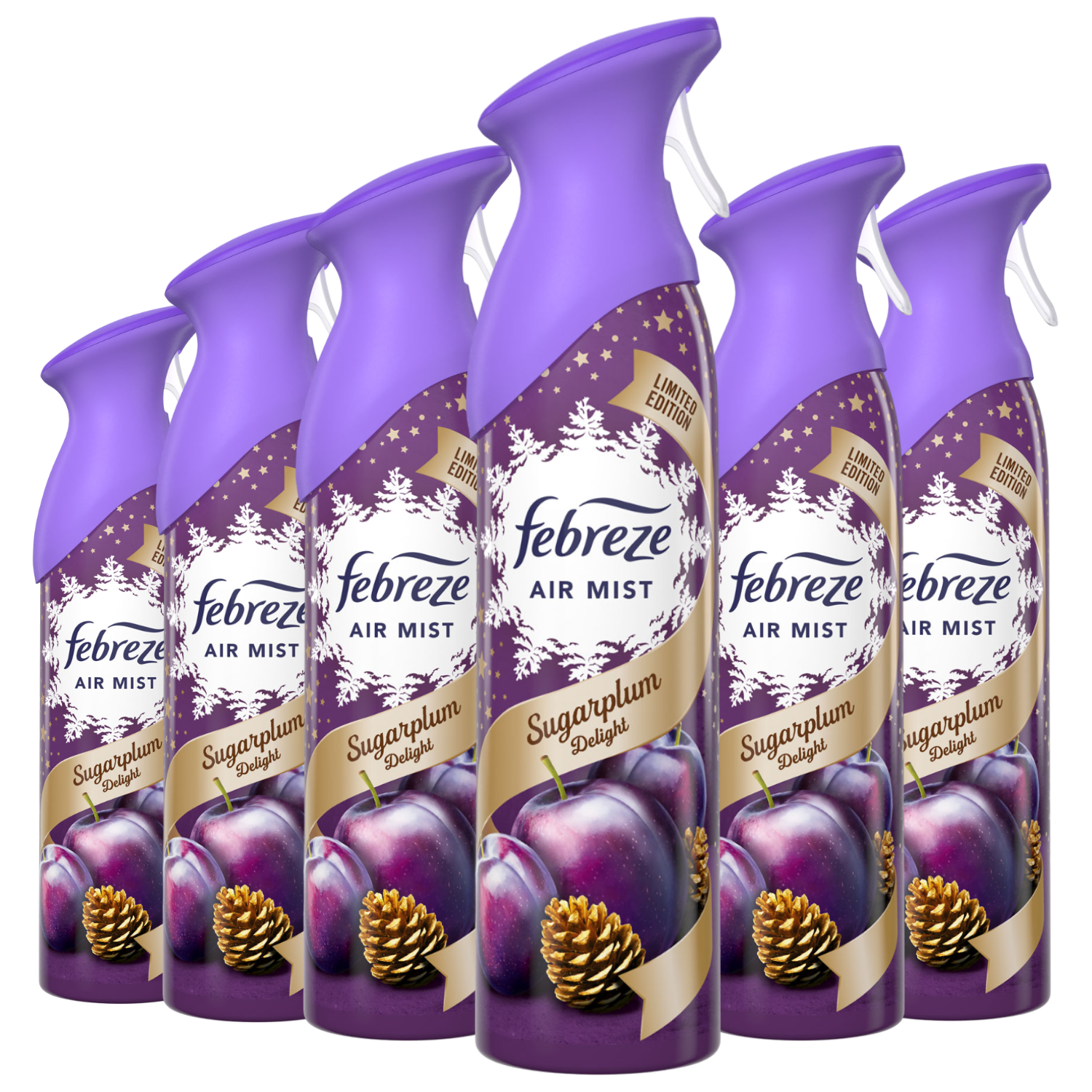Febreze Air Mist Freshener Sugarplum Delight Eliminates Odours Car Home Any Room Office Bathroom Household Long Lasting Fragrances Scented Spray 185ml X6
