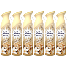 Febreze Air Mist Freshener Vanilla and Magnolia Eliminates Odours Car Home Any Room Office Bathroom Household Long Lasting Fragrances Scented Spray 185ml X6
