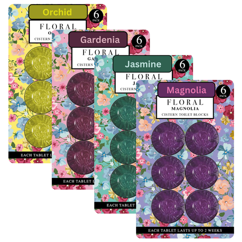Floral 4 Cistern Toilet Block Bundle 24 Pack, 6 x Orchid Gardenia Jasmine Magnolia, Toilet Freshener Blocks, Long Lasting Cistern Cleaner, Toilet Bowl Freshening