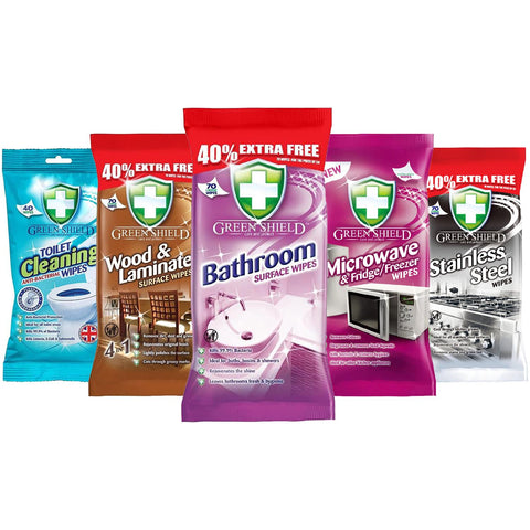 Greenshield 5 Wipes Gift Set Bundle Household Cleaners Anti-Bac Bathroom Toilet Basins Showers Microwave & Fridge Freezer Wood & Laminate Stainless Steel Cleaning Wipe
