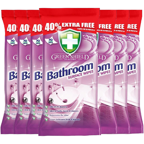 Greenshield Anti-Bac Bathroom Toilet Basins Showers Cleaning Surface Disinfectant Shower Door Cleaner Household Clean Wipes 70 Sheets X6
