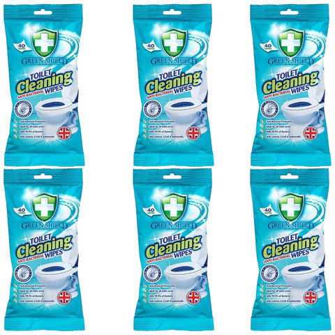 Greenshield Anti-Bac Easy Everyday Toilet Cleaning Wipes Surface Disinfectant Household Clean Hygenic Cleanliness Wipe 40 Sheets X6
