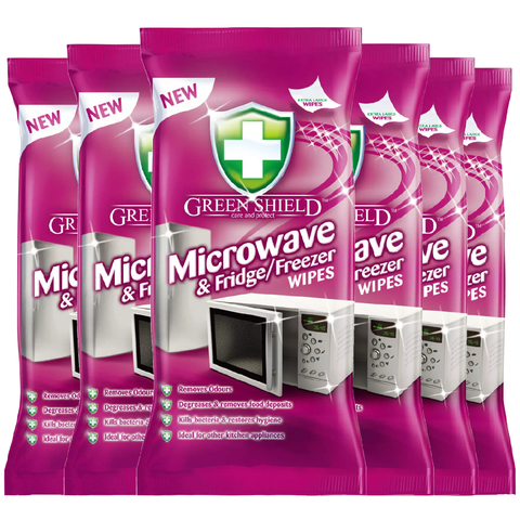 Greenshield Anti-Bac Wipes Microwave & Fridge Freezer Surface Cleaner Odours Remover Multi-Purpose for Kitchen Appliances Degreases Remove Food Deposits Wipe 50 Sheets X6
