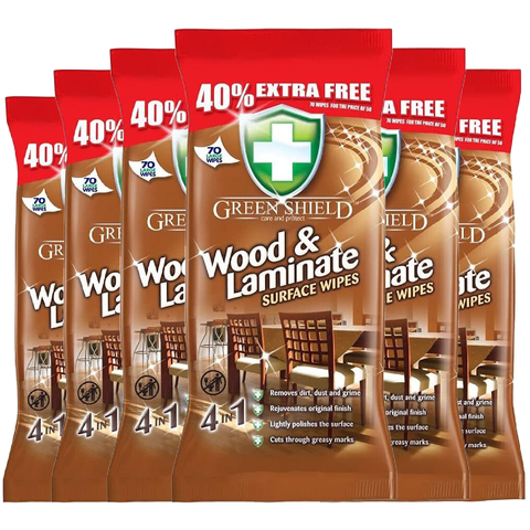 Greenshield Wood & Laminate Surface Cleaning Wipes Ideal for Wooden Furniture Shelves Wooden Floors Multipurpose Wipe 70 Sheets X6
