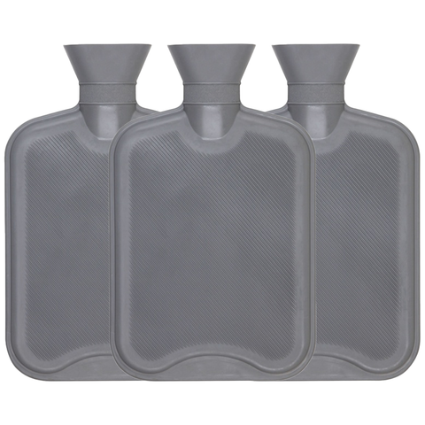 Hearth & Home Hot Water Bottle High Quality Full Body Pain Relief Ribbed Grey 2 Litre X3
