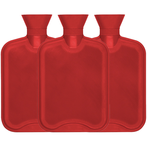 Hearth & Home Hot Water Bottle High Quality Full Body Pain Relief Ribbed Red 2 Litre X3
