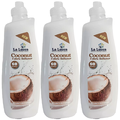 La Lucca Coconut Floral Clothes Fabric Softener Household Scented Laundry Conditioner Concentrated Liquid Spanish Cleaning Fragrance Long Lasting House Smell Good Scent 60 Wash 1.5L X3
