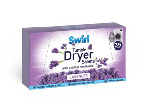 Swirl Lavender Tumble 35 Dryer Sheets | Ultra-Soft, Long-Lasting Fabric Softener Sheets | Fresh Lavender Scent | Static & Wrinkle Reduction | Eco-Friendly, Hypoallergenic | 35-Count Pack