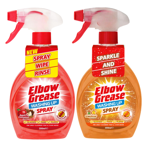 ELBOW GREASE Apple & Cinnamon & Gingerbread Wash Up Trigger Spray 500ml Kitchen Cleaner, Powerful Grease Remover, Multi Surface Cleaning Spray for Hobs, Worktops, Sinks, Tiles & Everyday Kitchen Cleaning