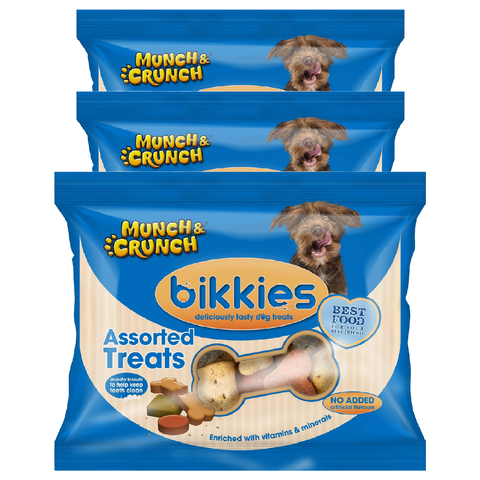 Munch & Crunch Bikkies Assorted Treats For Dogs Enriched With Vitamins & Minerals No Added Artificial Flavours 350g X3
