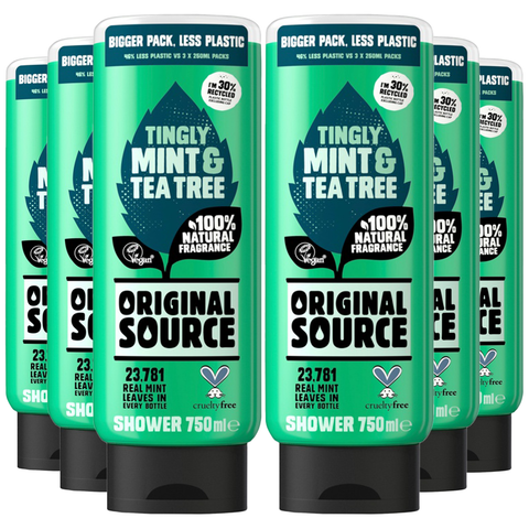 Original Source Tingly Mint & Tea Tree Shower Gel 750ml X6
